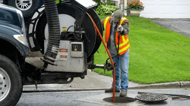 Technician using specialized drainage equipment for sewer line cleaning and foundation protection in Albany, NY