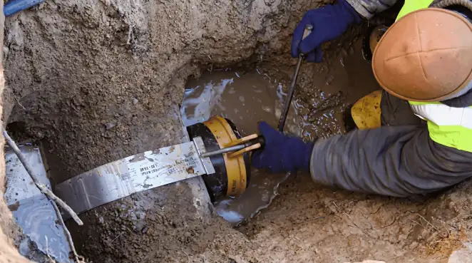 Technician performing underground drainage repair for foundation protection and gutter systems in Albany, NY